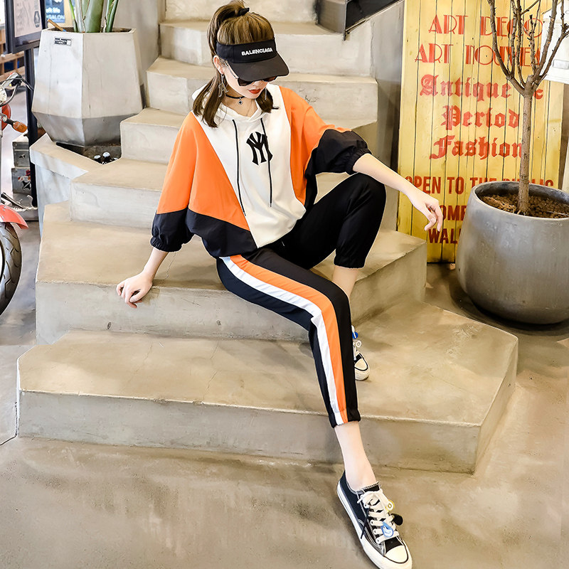 欧货防晒时尚运动套装女夏2020年新款洋气宽松韩版卫衣两件套潮牌