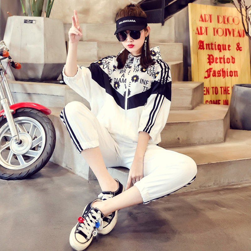 欧货时尚潮牌休闲宽松防晒运动套装女夏季韩版洋气卫衣两件套网红