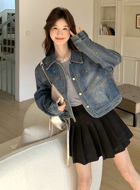 肌理感提花翻领牛仔外套女春秋2025新款小个子流行韩系超好看夹克