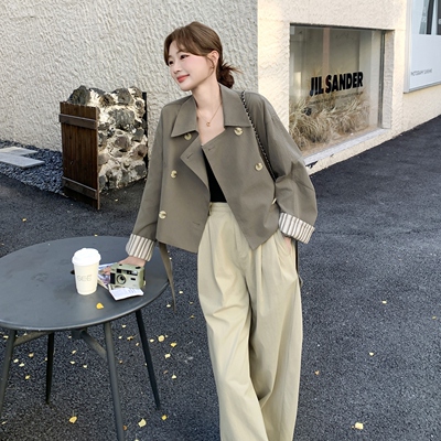 现货 2025秋装新款双排扣小个子短款风衣外套女2C325-512P145K208