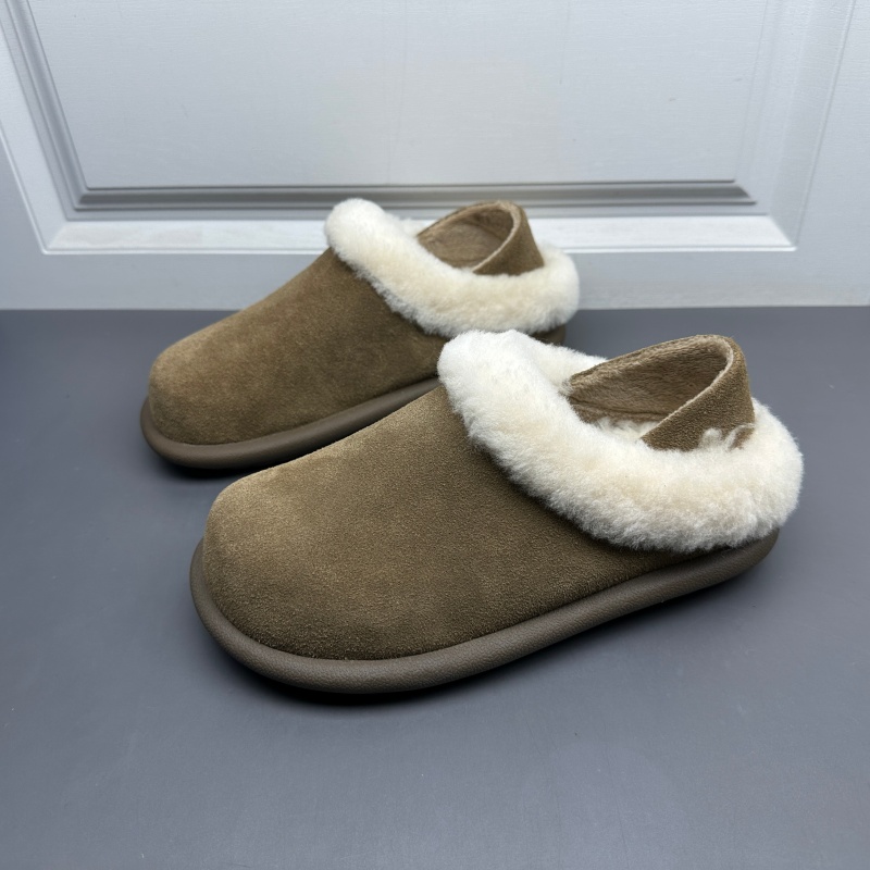 断码处理真皮女鞋冬季保暖新款时尚磨砂牛皮圆头踩跟两穿博肯鞋子