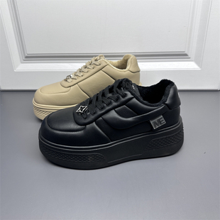 商场撤柜清仓处理真皮老爹鞋女秋冬款加绒系带厚底增高运动休闲鞋