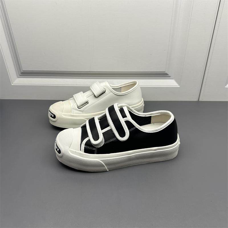 商场撤柜断码真皮小白鞋女春季新款厚底时尚开口笑魔术贴休闲板鞋