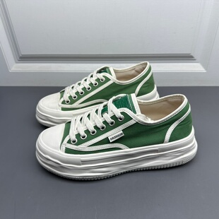 断码处理帆布鞋女春夏款厚底超轻舒适透气圆头系带日常休闲板鞋