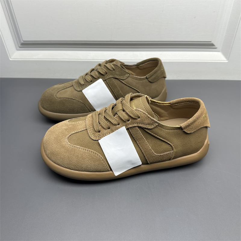 断码处理真皮女鞋春季新款休闲时尚软底舒适系带圆头平底德训鞋