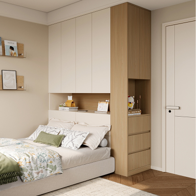 原木风衣柜卧室家用床头储物柜小户型书桌一体组合床边夹缝柜定制