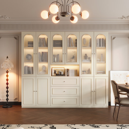 法式书柜整墙定制玻璃门展示柜