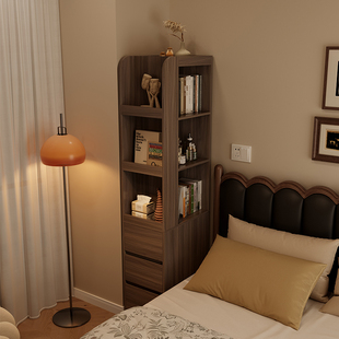 中古风床头柜书架一体置物架小户型卧室转角书柜收纳柜儿童床边柜