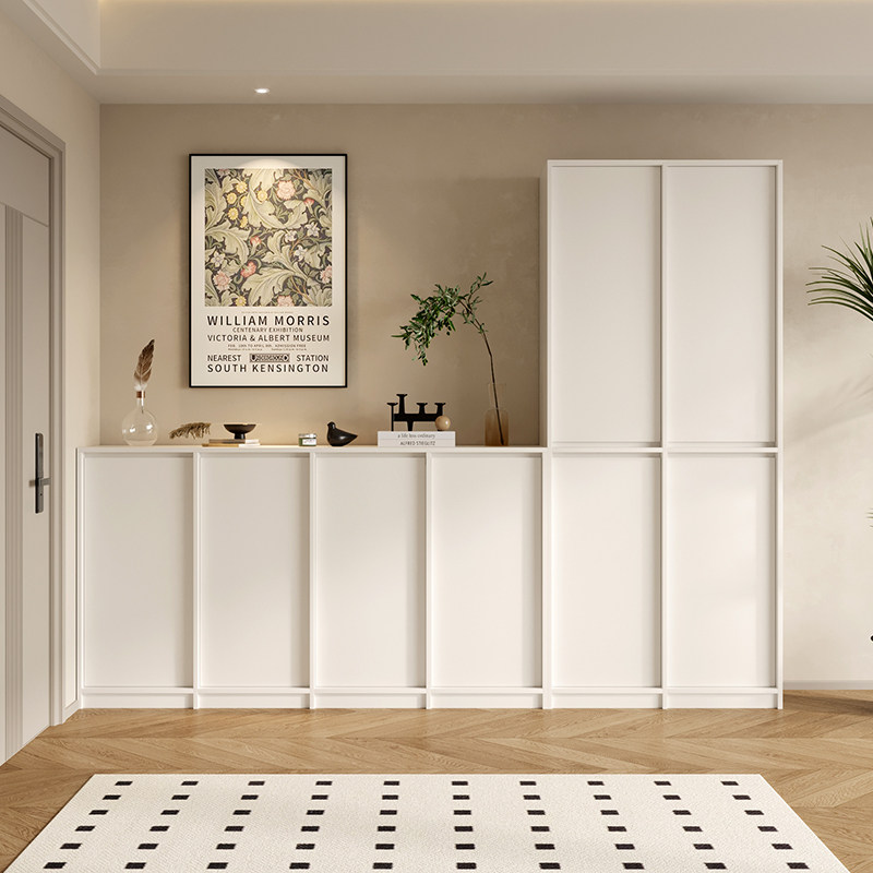 奶油风入户门鞋柜家用门口玄关柜一体靠墙高柜组合多层定制储物柜