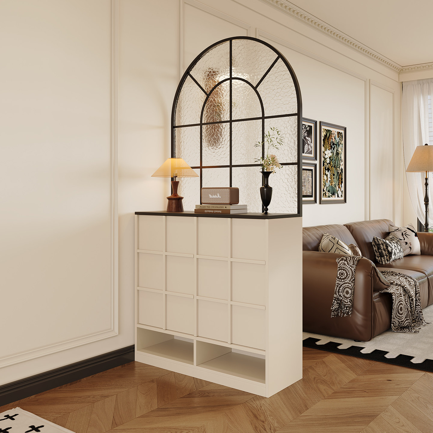 法式复古入户玄关柜客厅正对门隔断柜小户型中古风鞋柜一体屏风柜