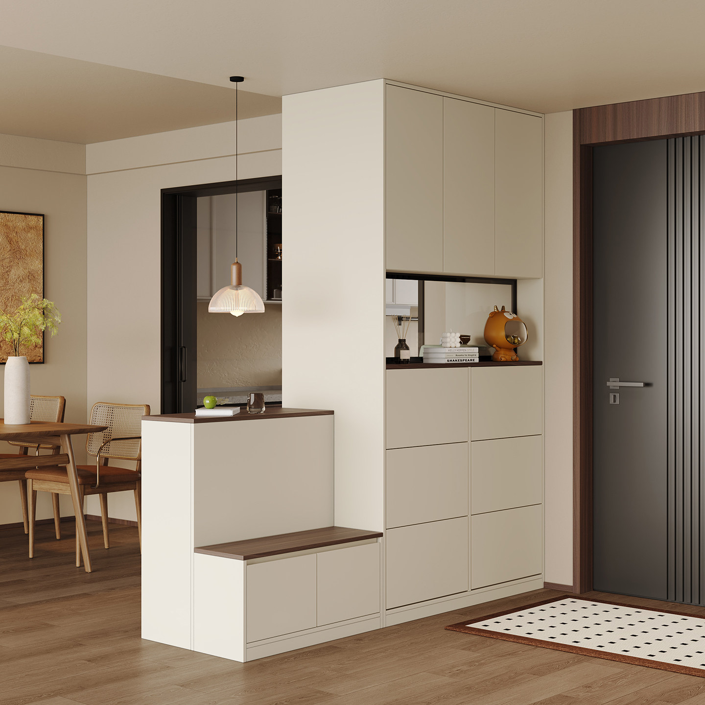 奶油中古风翻斗鞋柜坐凳一体入户玄关柜双面客厅隔断柜餐边柜定制,住宅家具,鞋柜,淘宝优惠券,粉丝福利购,淘宝优惠卷