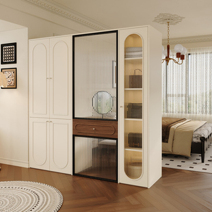 法式 复古风卧室卫生间门对床隔断屏风衣柜主卧正对门衣帽间储物柜