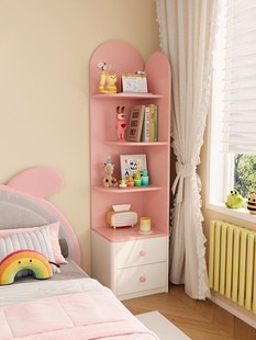 儿童床头柜置物架一体转角实木书架女孩床边多功能收纳储物柜定制