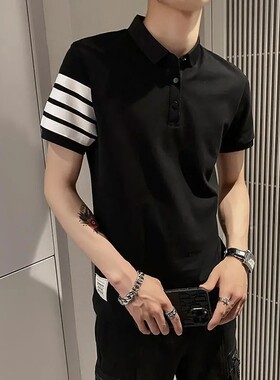夏季男士网红短袖t恤修身四杠