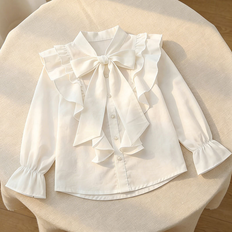 女童春秋衬衫新款韩版洋气长袖白衬衣儿童中大童时尚打底上衣潮