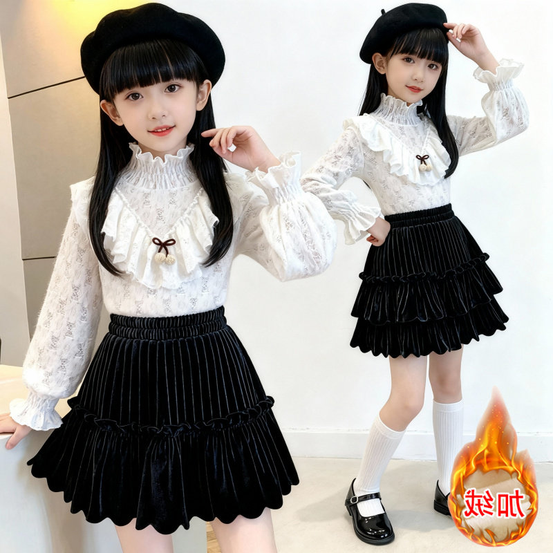 儿童加绒加厚秋冬打底衫冬装新韩版高领女套头保暖衣公主上衣女生