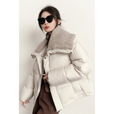 海军领短款鹅绒羽绒服女冬面包服