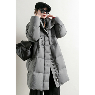 面包服 双层针织立领鹅绒羽绒服女中长款 TidePA 超轻云朵感Grey