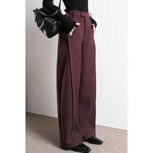 休闲弯刀裤 TidePA 可调节腰酒红厚款 羊毛裤 女卷边 Demure迪木尔