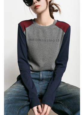 TidePA | 随性chill周末 120g高密回弹 拼色收腰长袖T恤女打底衫