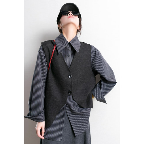 Grey灰宽松衬衫马甲两件套女上衣