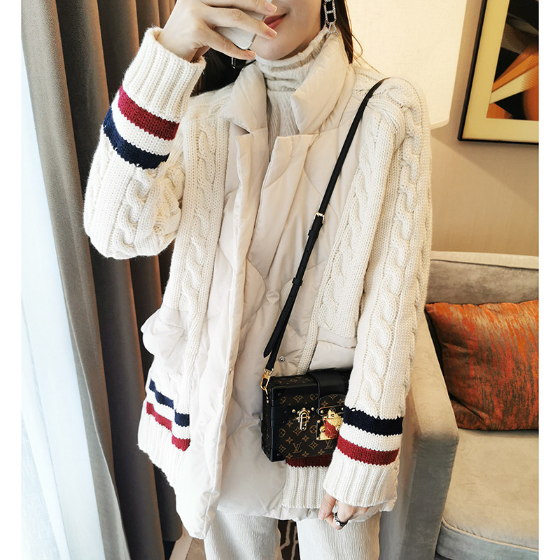 英伦风 撞色针织拼接西装领羽绒服女冬季2025新款宽松休闲中长款,女装/女士精品,羽绒服,淘宝优惠券,粉丝福利购,淘宝优惠卷