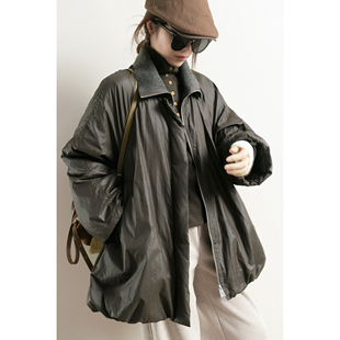 TidePA | Deumre迪木尔风 定制哑光面料棕色针织立领鹅绒羽绒服女