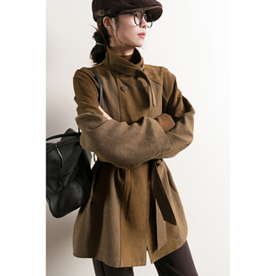 TidePA 顶奢山羊绒面皮拼接1oo亚麻皮风衣女 Demure迪木尔风