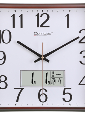 康巴丝电子挂钟客厅钟表现代静音挂墙简约时尚日历时钟石英钟家用