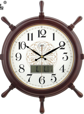 康巴丝钟表船舵挂钟静音时钟客厅装饰时尚创意挂表卧室墙饰石英钟