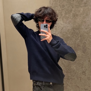 SEASON MARK肘部编织绵羊毛混纺针织衫休闲舒适亲肤长袖毛衣秋冬