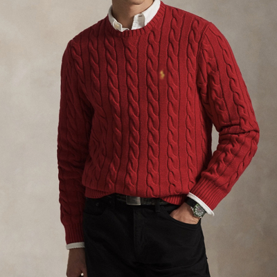 新年系列马球刺绣绞花毛衣