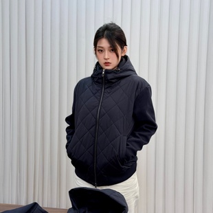 SEASON MARK菱形格连帽棉服休闲百搭通勤保暖纯色外套棉衣秋冬男