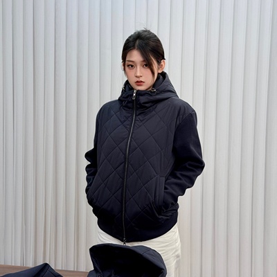 SEASONMARK菱形格连帽棉服