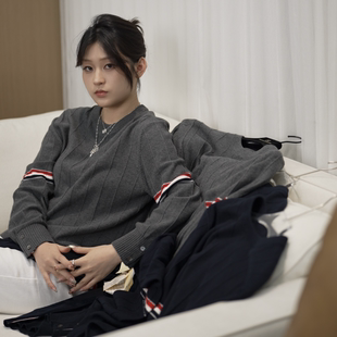 SEASON MARK织带竖纹针织衫潮流休闲百搭宽松舒适情侣款长袖毛衣