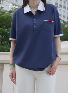 SEASON MARK【T*B同款】胸口织带polo短袖时尚潮流休闲百搭情侣T