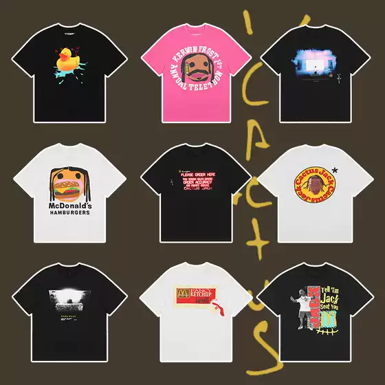 Travis Scott X Mcdonald's Cpfm T-Shirt Loose Fit Unisex Foam Portrait Ts Summer American Style Short Sleeve