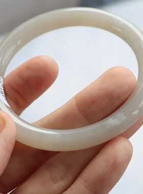 保真天然和田玉手镯57圈口证书1141016藕粉色烟灰色 青海料圆条