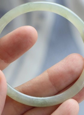 保真天然和田玉手镯54圈口证书8131833和田玉晴水色 青海料圆条