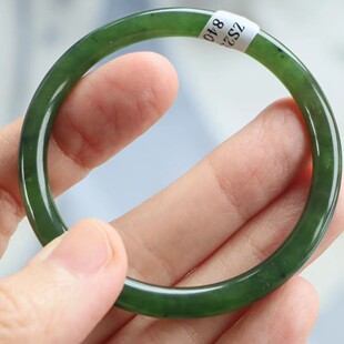 保真天然和田玉手镯50圈口证书编号5284008和田玉碧玉  巴料圆条