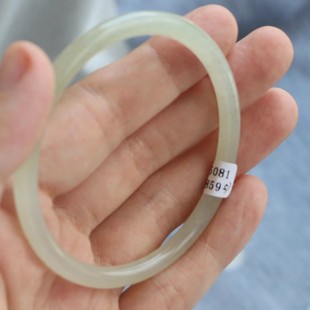 保真天然和田玉手镯57圈口证书8131859和田玉晴水色 青海料圆条