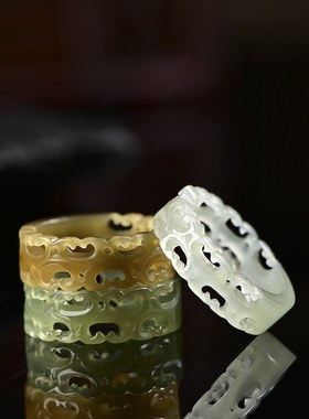 保真天然无优化和田玉指环戒圈16毫米10号11号绞丝戒24112807