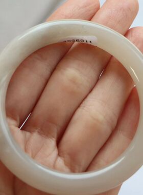 保真天然和田玉手镯53圈口证1141122和田玉藕粉烟灰色 青海料圆条