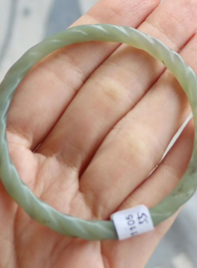 和田玉手镯55圈口（证号10110548，和田玉仿古绞丝镯 青海料细条