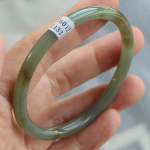保真天然和田玉手镯56圈口证号1282133且末蓝青糖色 新疆料圆条