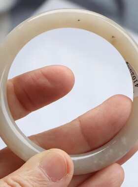 保真天然和田玉手镯54圈口证号1141025藕粉烟灰色青海料圆条