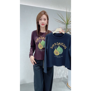 2026秋季新款女款设计感时尚百搭圆领水果印花长袖T恤小衫