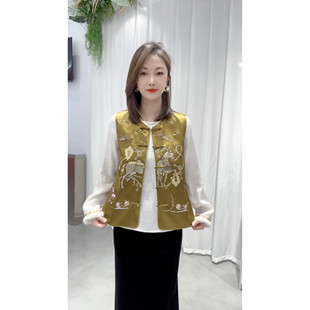【衣马当先】2026春中式国风缎面提花盘扣马甲外套女刺绣坎肩马夹
