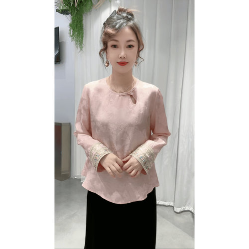 新中式醋酸缎提花显瘦衬衫女