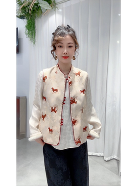 双面穿2026春新款时尚圆领新中式国风马甲女显瘦百搭马甲上衣潮